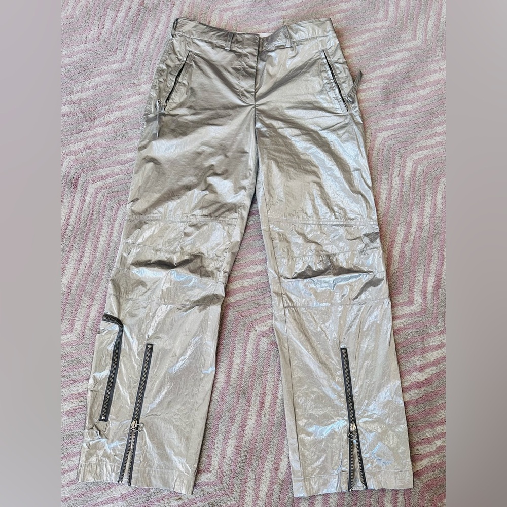 Helmut Lang Metallic Silver Cargo Pants size 2 with mini belt bag